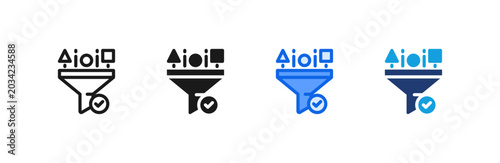 Sort Evaluation Lean Funnel icon multiple style collection. Vector illustration.