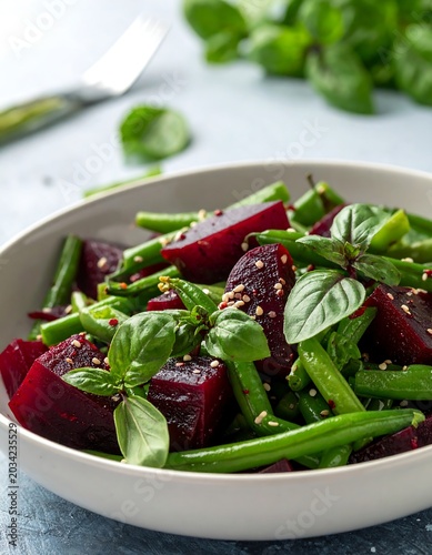 Fresh salad with beets, beans, and basil