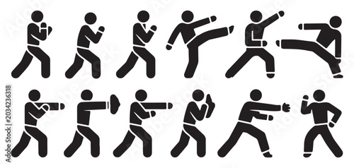 Foto Martial arts fighters in combat poses silhouette set vector illustration eps 10