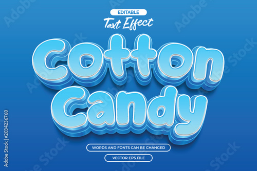 Cotton candy editable text effect with 3d blue text