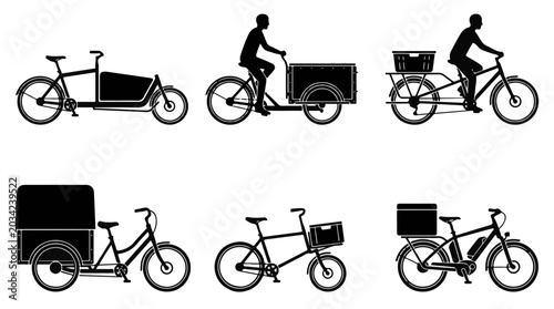 Schilderij op canvas Diverse Cargo Bikes Silhouettes for Delivery and Transportation