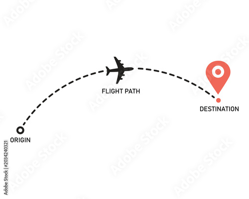 Photos Airplane flight path from origin to destination with dashed route and map pin travel journey vector illustration