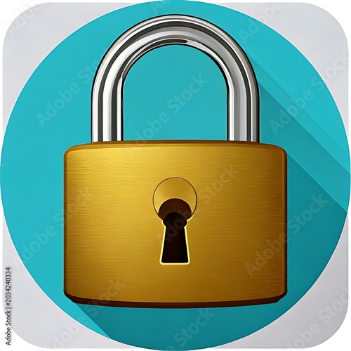 Golden padlock with blue circle background