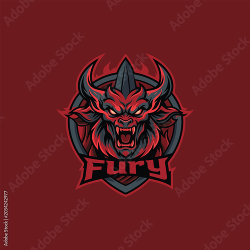 fury demon esports mascot logo aggressive red style