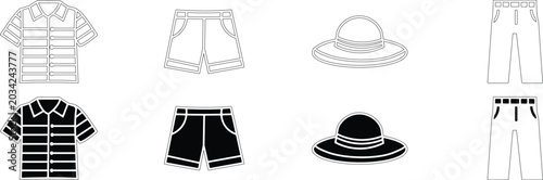 Clothing line art set rugby jersey shorts hats and pants illustrations