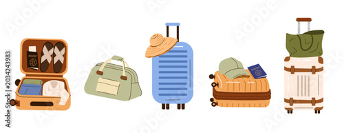 Cuadro en lienzo Collection of modern travel suitcases for vacation and business trips