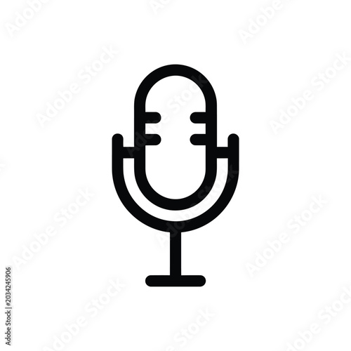 Black Outline Of A Classic Studio Microphone On A White Background