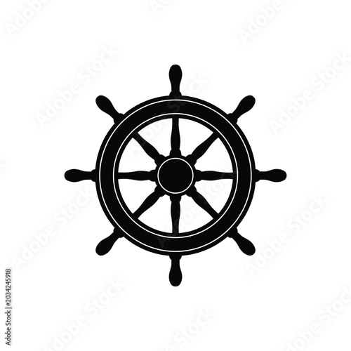 Black Ship Steering Wheel Isolated on a White Background for Nautical and Maritime Themes