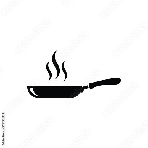 Black Silhouette of a Frying Pan with Rising Steam Isolated on White Background