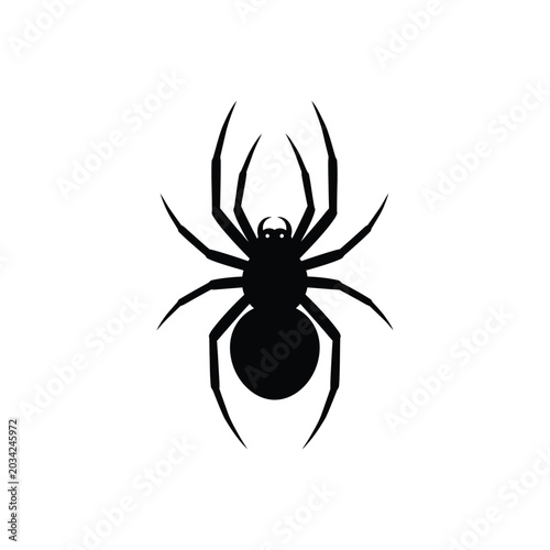 Detailed Black Silhouette of a Large Spider with Eight Legs on a Plain White Background