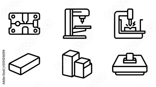 Картината върху платно Industrial Machine Icons: CNC, Milling, Lathe, Metalworking, Manufacturing, Engi