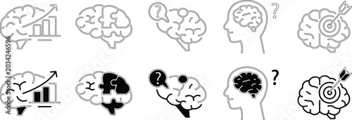 Photos Brain icon set growth problem solving and targeted thinking concepts
