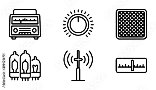 Foto Retro Radio Icons, Vintage Audio Equipment, Vacuum Tubes, Broadcast Antenna, Con