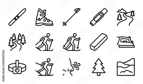 Foto Winter Sports Icons Set, Skiing Equipment Vector Graphics, Outdoor Activity Symb