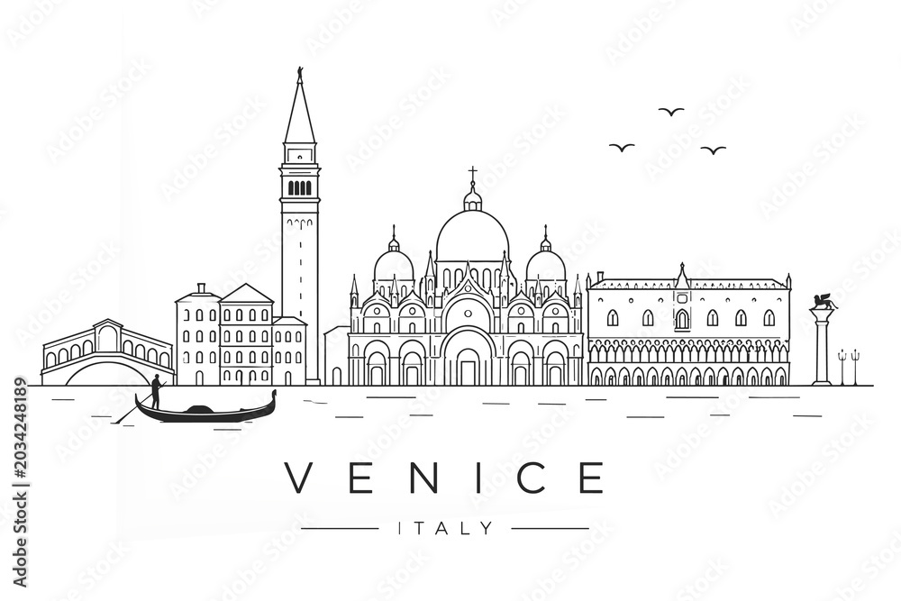 Obraz premium Venice Italy Skyline Minimal Line Art Illustration