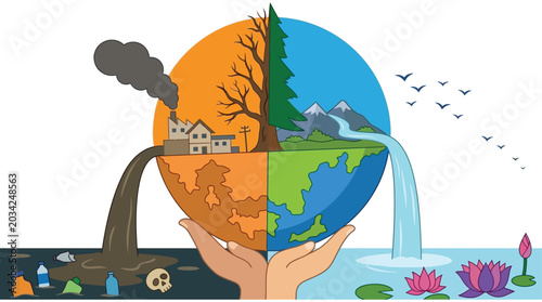 Tableau sur toile Divided earth illustration depicting environmental contrast and climate change i