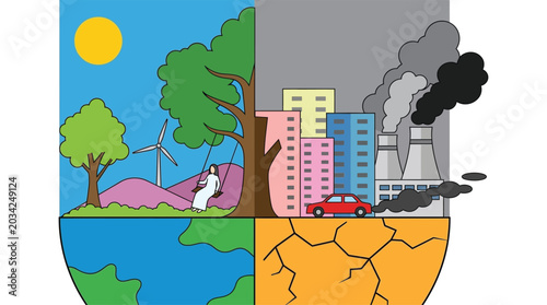 Valokuva Environmental Impact Illustration Contrasting Scenes Of Nature And Industry