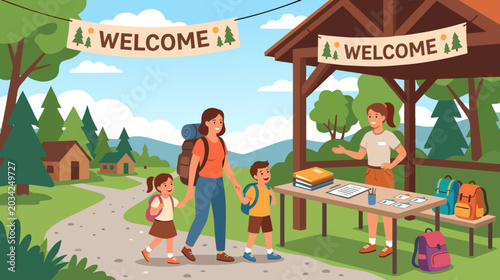 Summer Camp Check In Welcome Scene