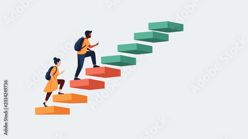 Business people climbing up stairs to success together