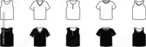 Ten t shirt templates black and white line art for apparel design mockups