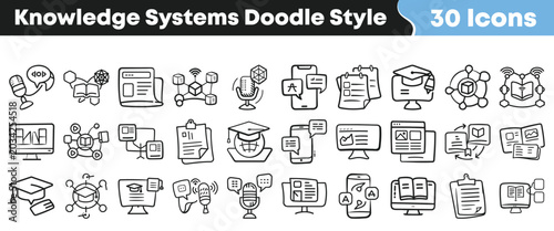 Fotografie Set of hand drawn doodle icons representing diverse knowledge systems