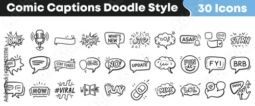 Εκτύπωση καμβά Hand drawn doodle style comic captions for social media design projects