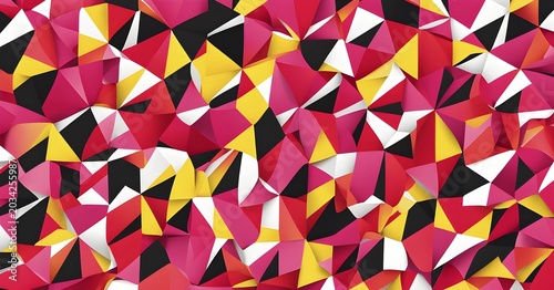 Abstract pop art illustration background in vibrant yellow, pink and red, minimalist wallpaper, AI generated
