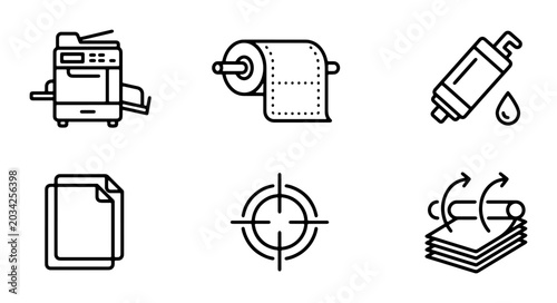 Schilderij op canvas Printing Icons Set: Office Machine, Paper Roll, Ink Cartridge, Document Stack, T