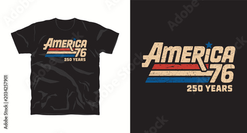 America 76 250 years t-shirt design vector retro stripes.