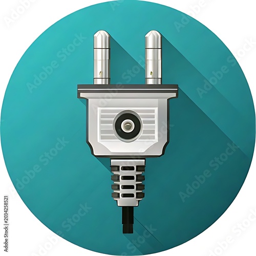 Icon of a silver electrical plug on teal