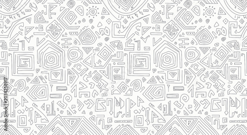 Billede på lærred Ethnic Geometric Pattern, Tribal Abstract Seamless Background, Monochrome Line A