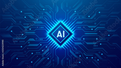 Foto Futuristic luminous AI chip concept