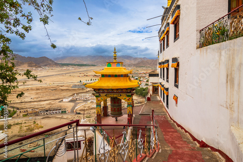 Slika na platnu Prayer wheel pavilion of Spituk Monastery, Spituk Gompa or Pethup Gompa,Buddhist monastery in Spituk, Leh district, Ladakh, India