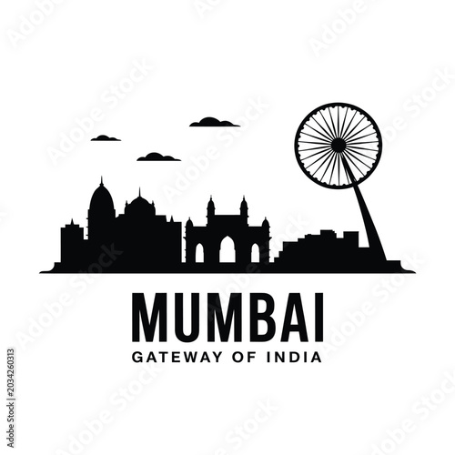 Mumbai Skyline Silhouette Vector Illustration On White Background