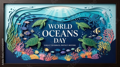 Underwater Coral Reef Vector Background for World Oceans Day