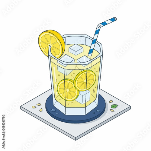 Картината върху платно Refreshing Lemonade Drink with Ice and Lemon Slices.