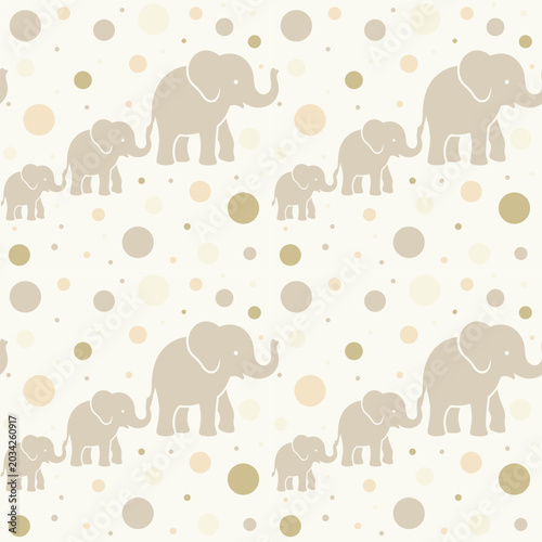 Cute Elephant Seamless Pattern with Polka Dots