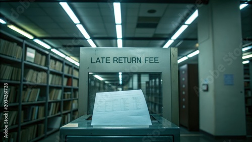 Library Late Return Fee Deposit Box in Quiet, Empty Hallway