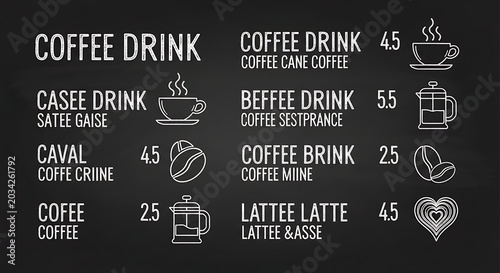 Coffee drink menu with prices and icons.
