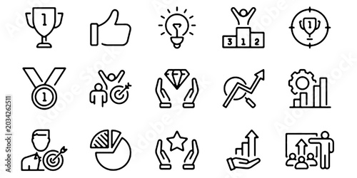 Obraz na plátně Career Growth and Professional Development Line Icons Set