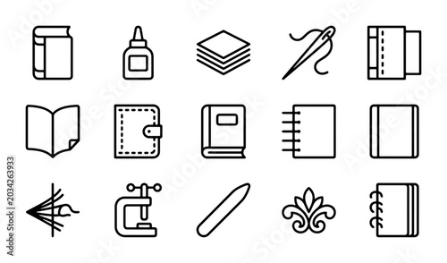 Tableau sur toile Crafting Icons Set: Bookbinding, Sewing, Paper Supplies, Tools Vector Graphics