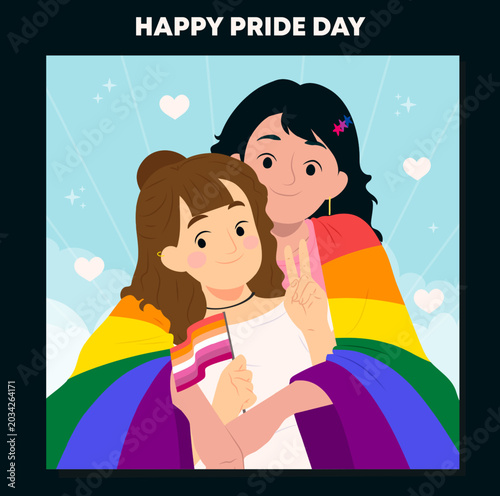Cuadro en lienzo Pride family love illustration with rainbow theme and affectionate scene