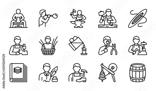 Canvastavla Artisan Craft Icons: Pottery, Glassblowing, Blacksmith, Woodworking, Kayaking, W