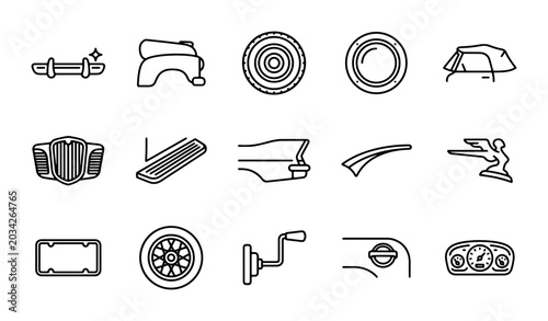 Bild auf Leinwand Vintage Car Parts Icons, Retro Automotive Elements, Classic Vehicle Components,