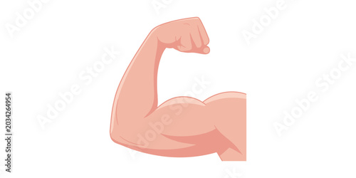 Tableau sur toile Strong flexed arm in cartoon style with emphasis on muscular definition, Strong