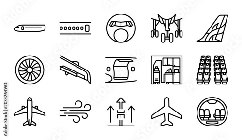 Foto Airplane Icons Set, Aviation Symbols Collection, Aircraft Elements Vector Graphi