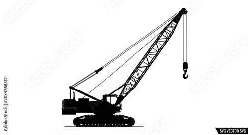 Tableau sur toile Silhouette of a Crawler Crane with Hook on White Background