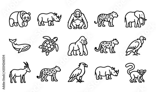 Canvas Print Cute Animal Icons Set: Wildlife, Zoo, Safari Creatures, Vector Graphics Collecti