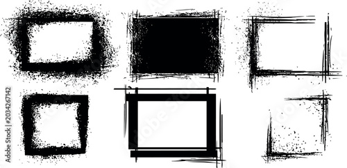 Black grunge frames collection on white background