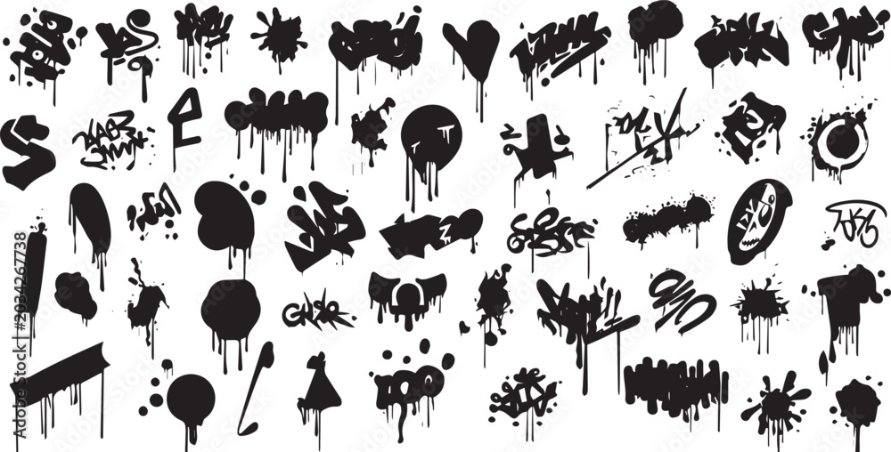 Obraz premium Collection of black graffiti drips and splatters
